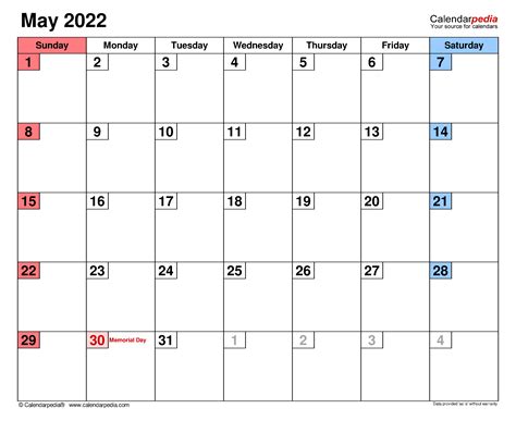May Editable Calendar 2022